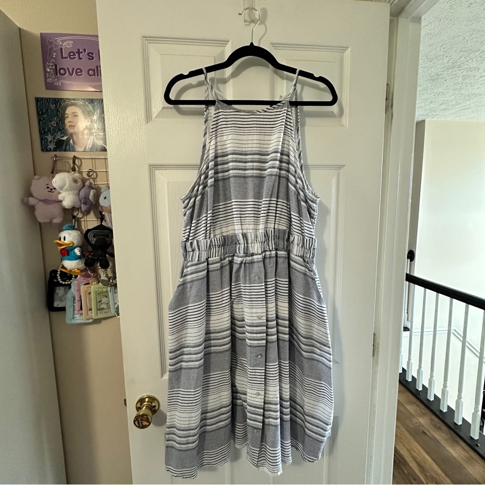 A New Day White and Navy Striped Midi Dress